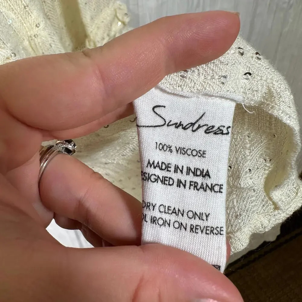Revolve Sundress Cream Sequined Tunic Mini Dress‎ Cover Up M/L - Picture 9 of 10